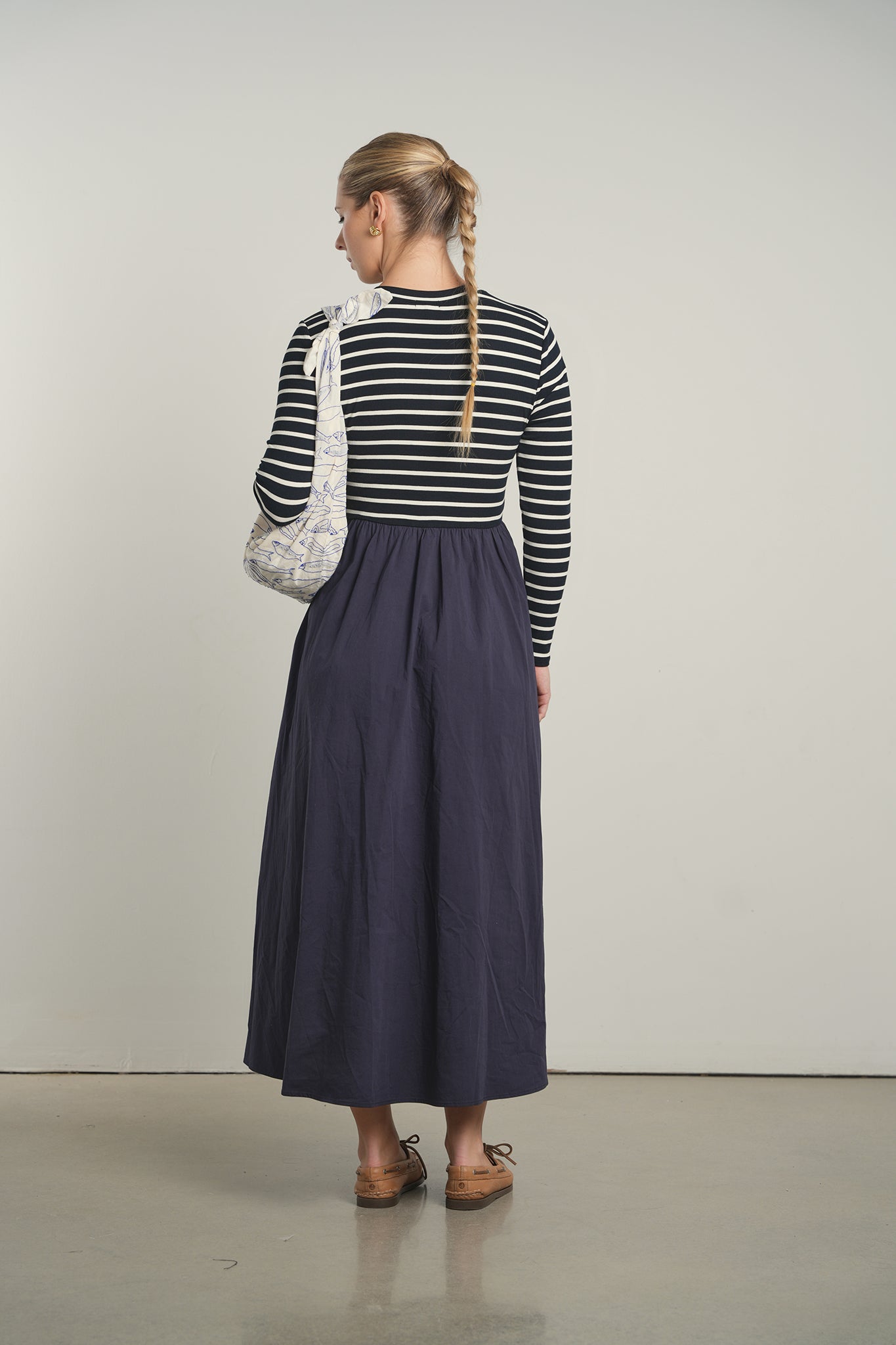 POINT MIXED POPLIN DRESS