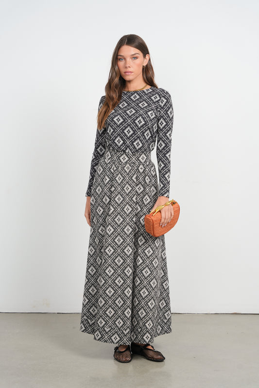 POINT PRINTED POPLIN MAXI SKIRT