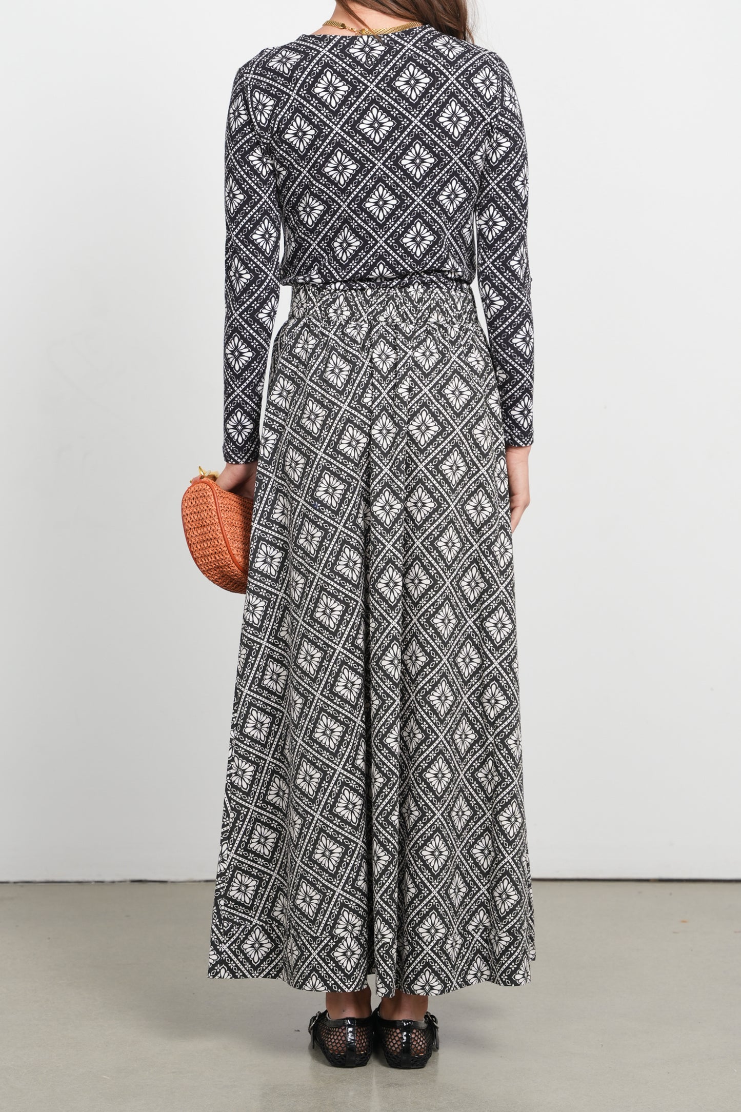 POINT PRINTED POPLIN MAXI SKIRT