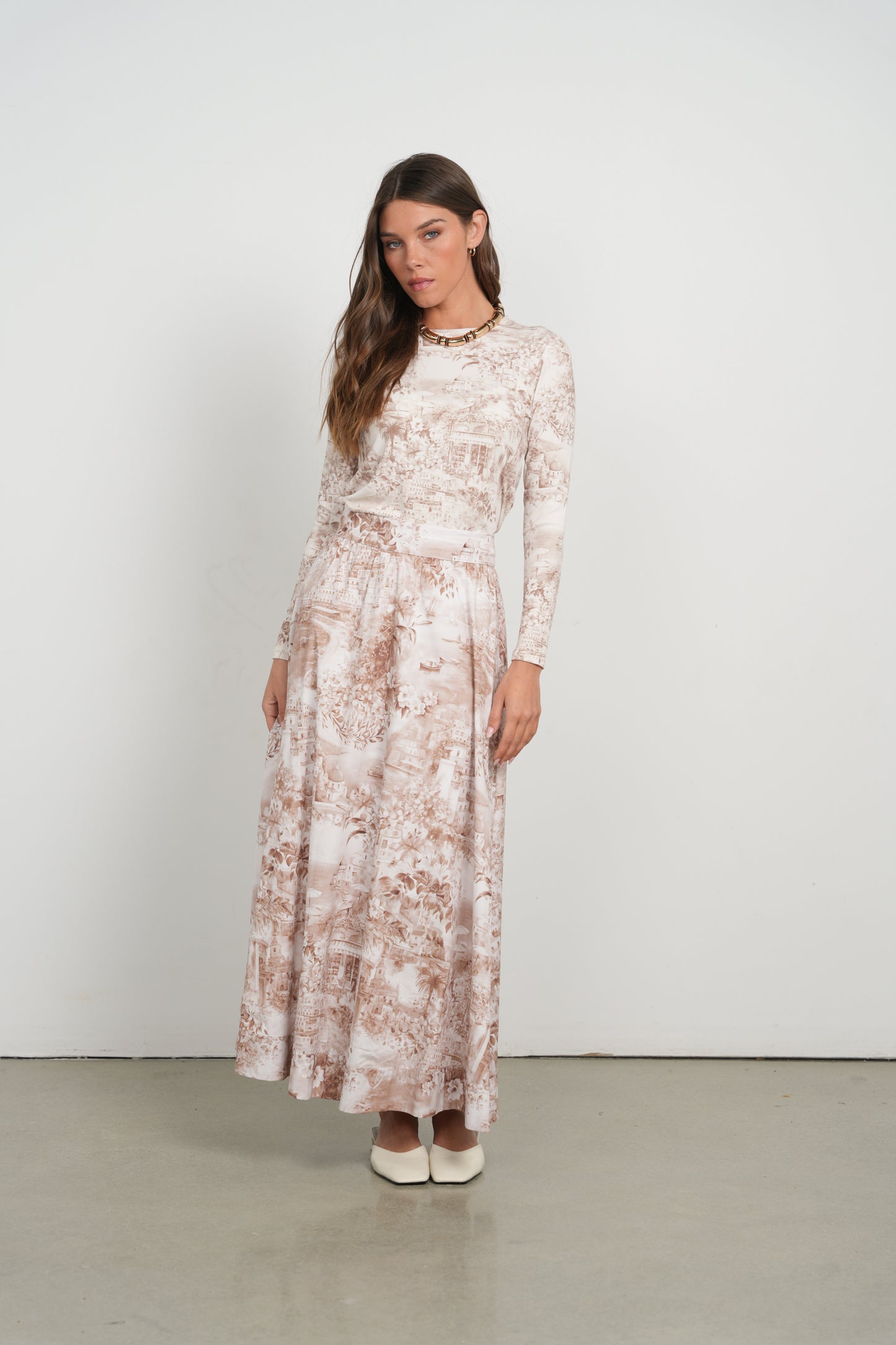 POINT PRINTED POPLIN MAXI SKIRT