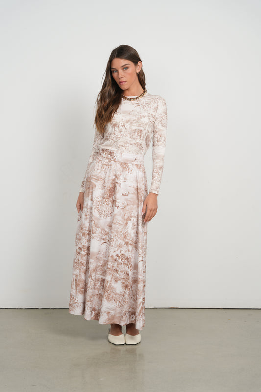 POINT PRINTED POPLIN MAXI SKIRT