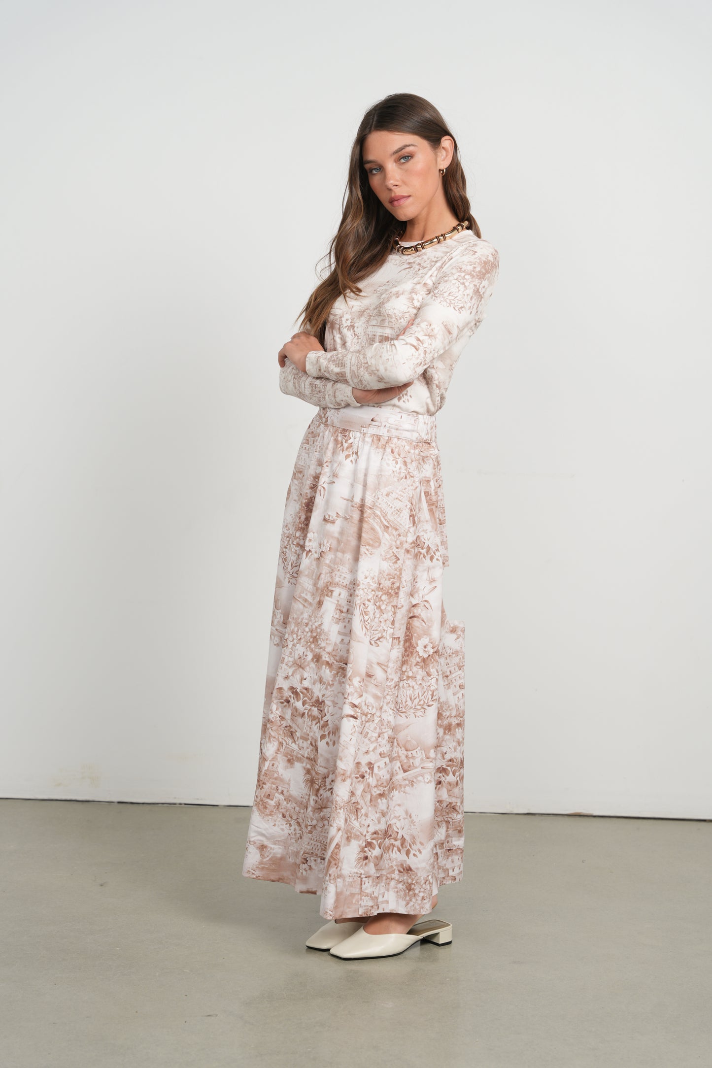 POINT PRINTED POPLIN MAXI SKIRT