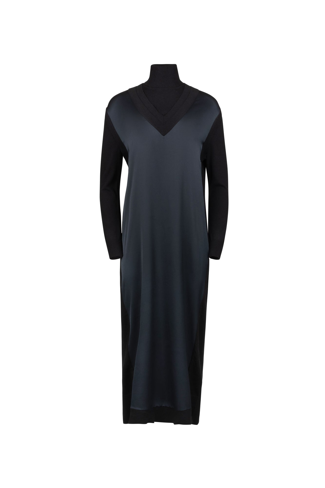 Point Mixed Satin Maxi Dress