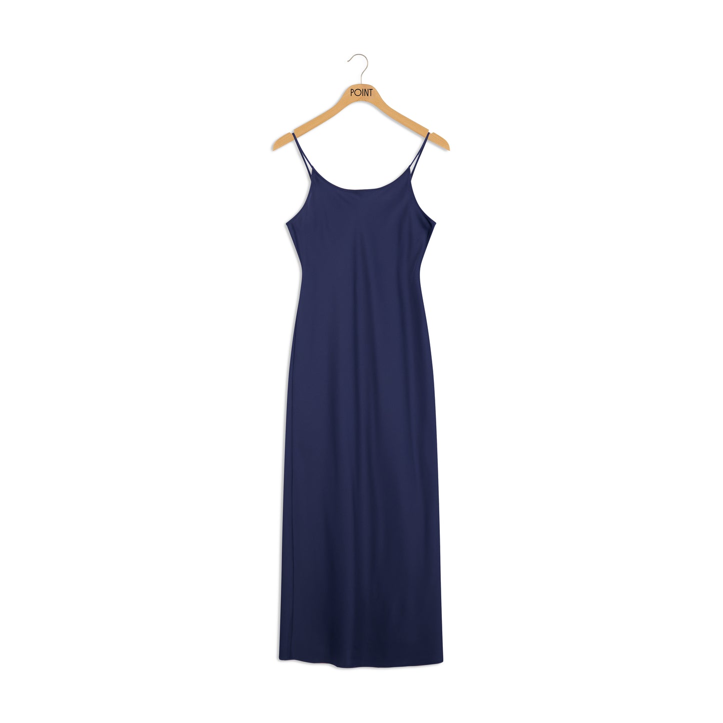 point satin straight slip dress