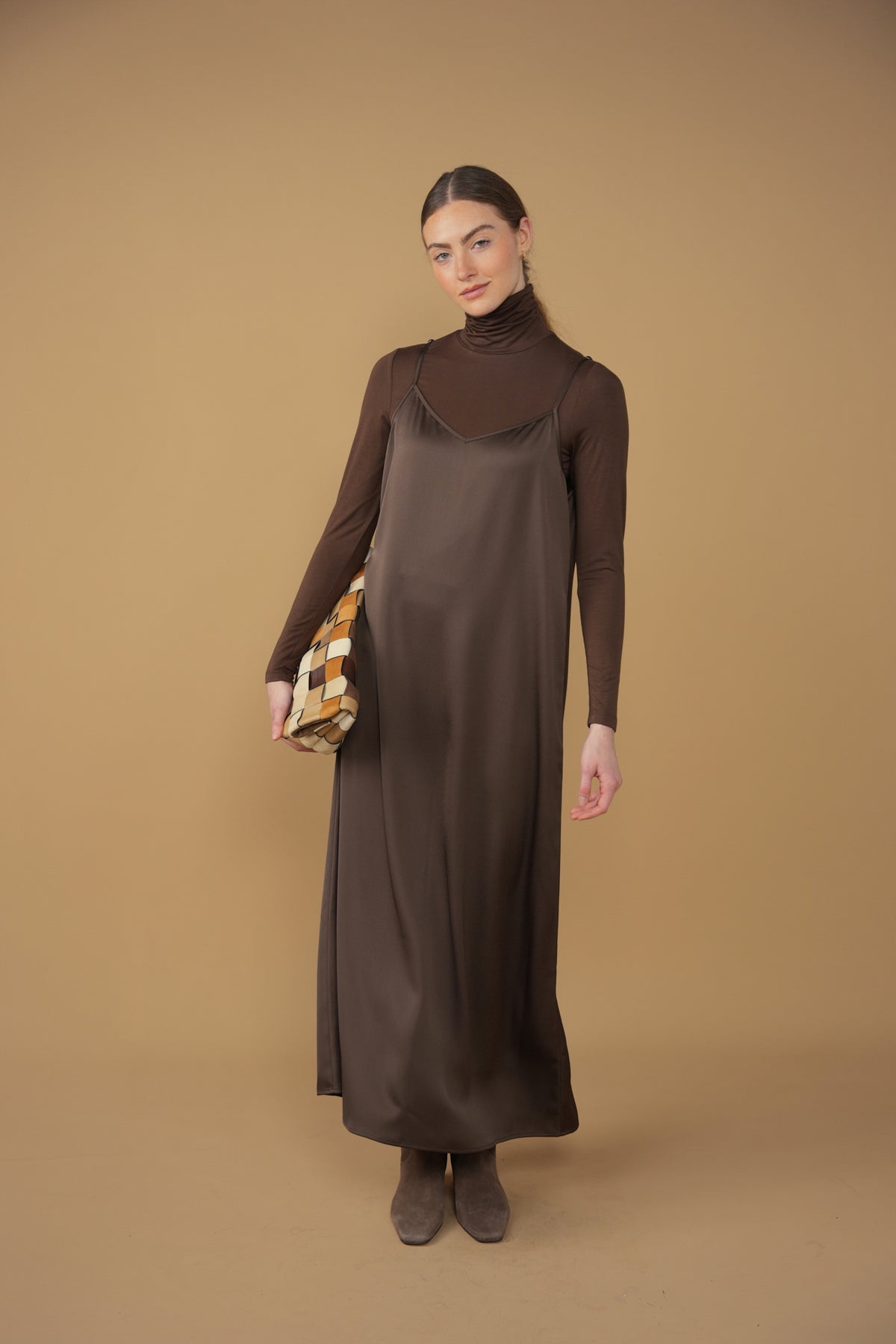 point satin a-line slip dress