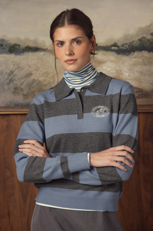 point knit polo sweater