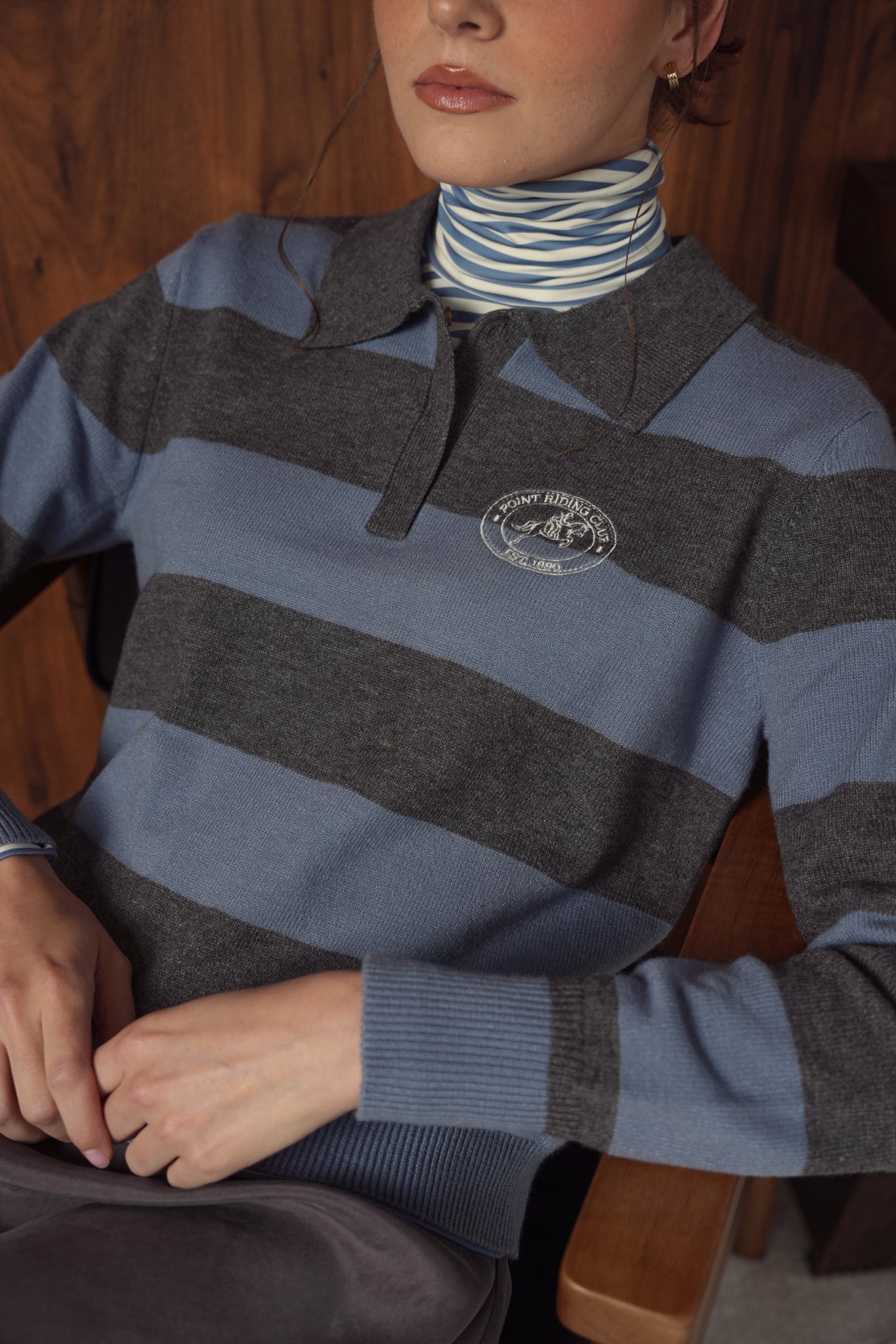 point knit polo sweater