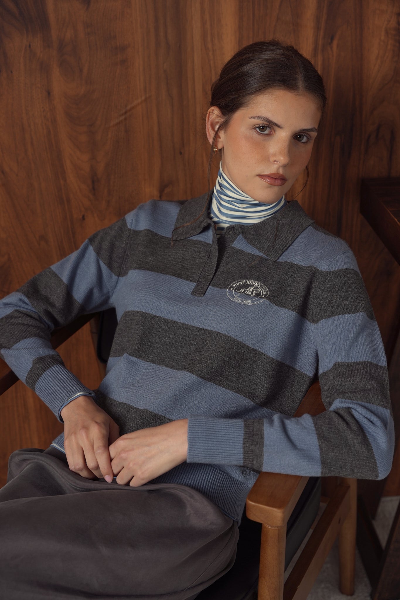 point knit polo sweater