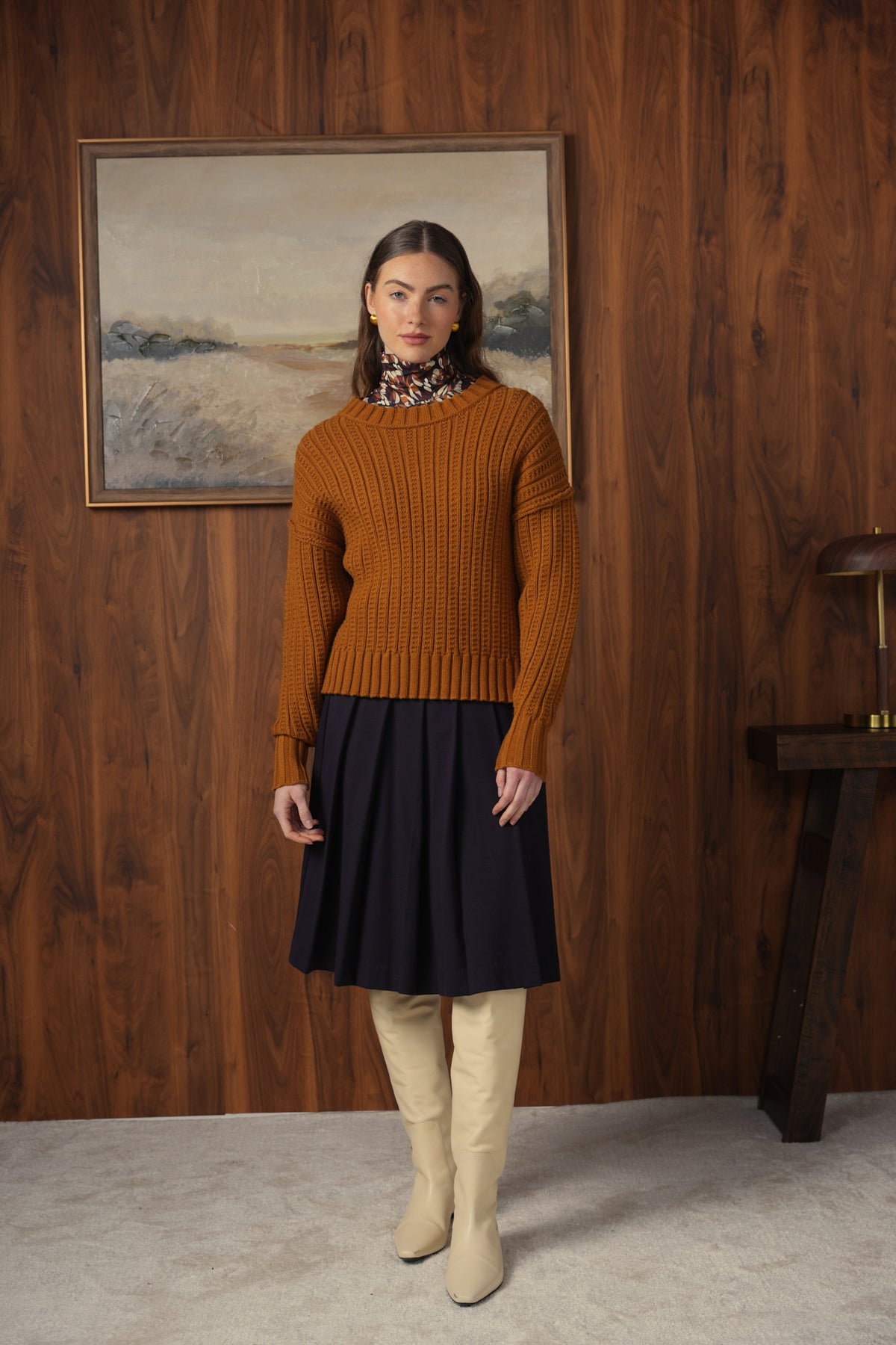 point knit pleated skirt
