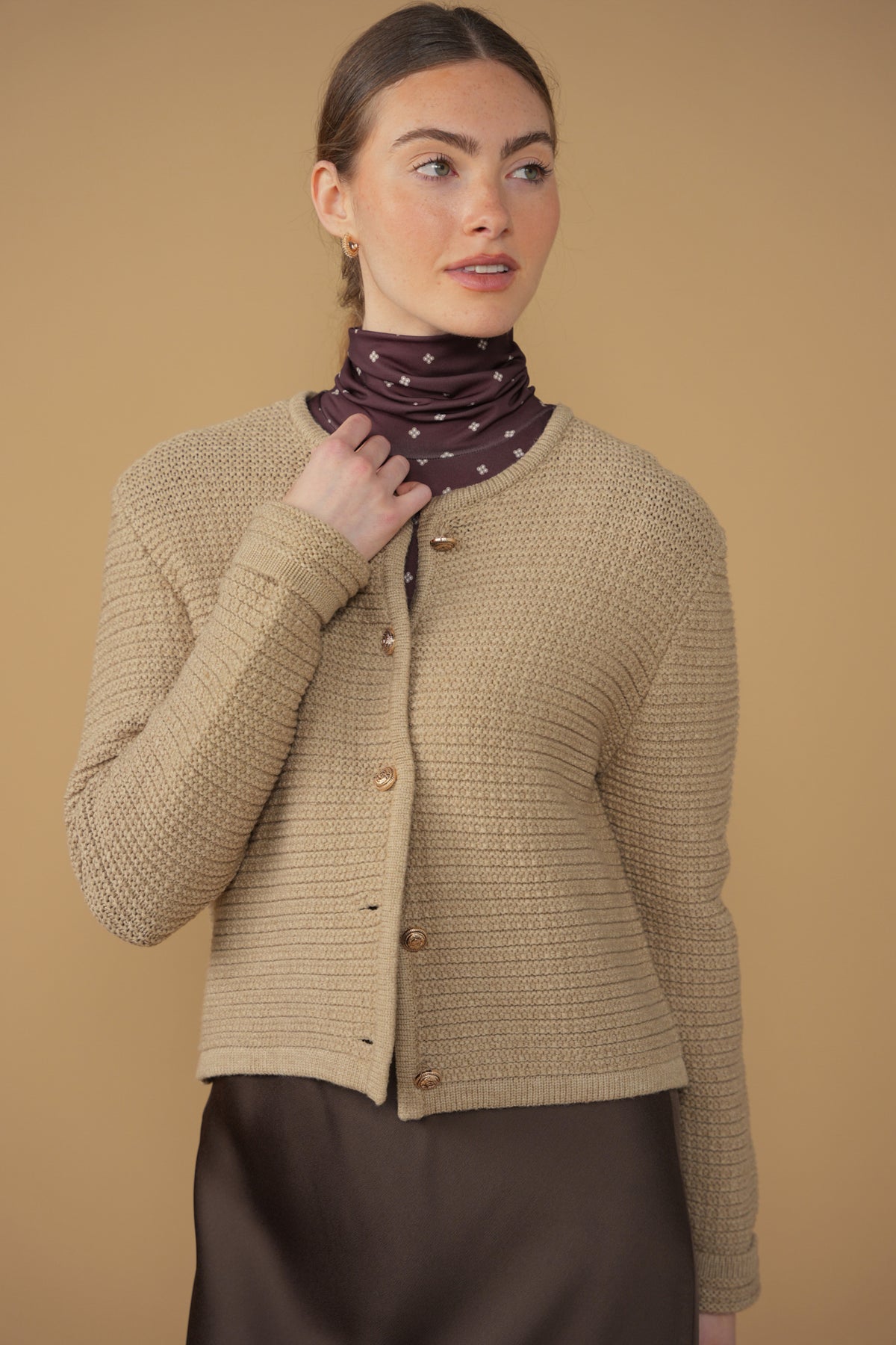 point boxy knit cardigan