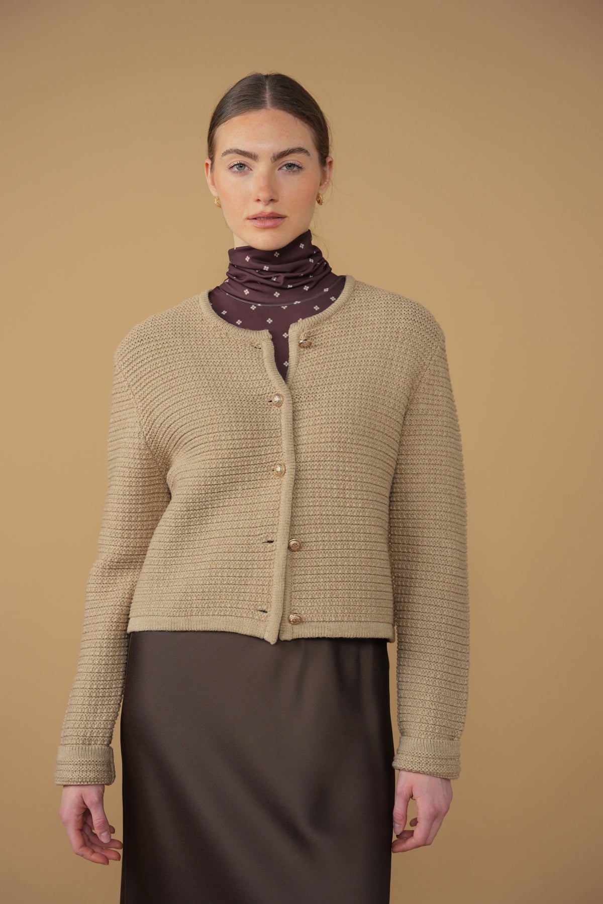 point boxy knit cardigan