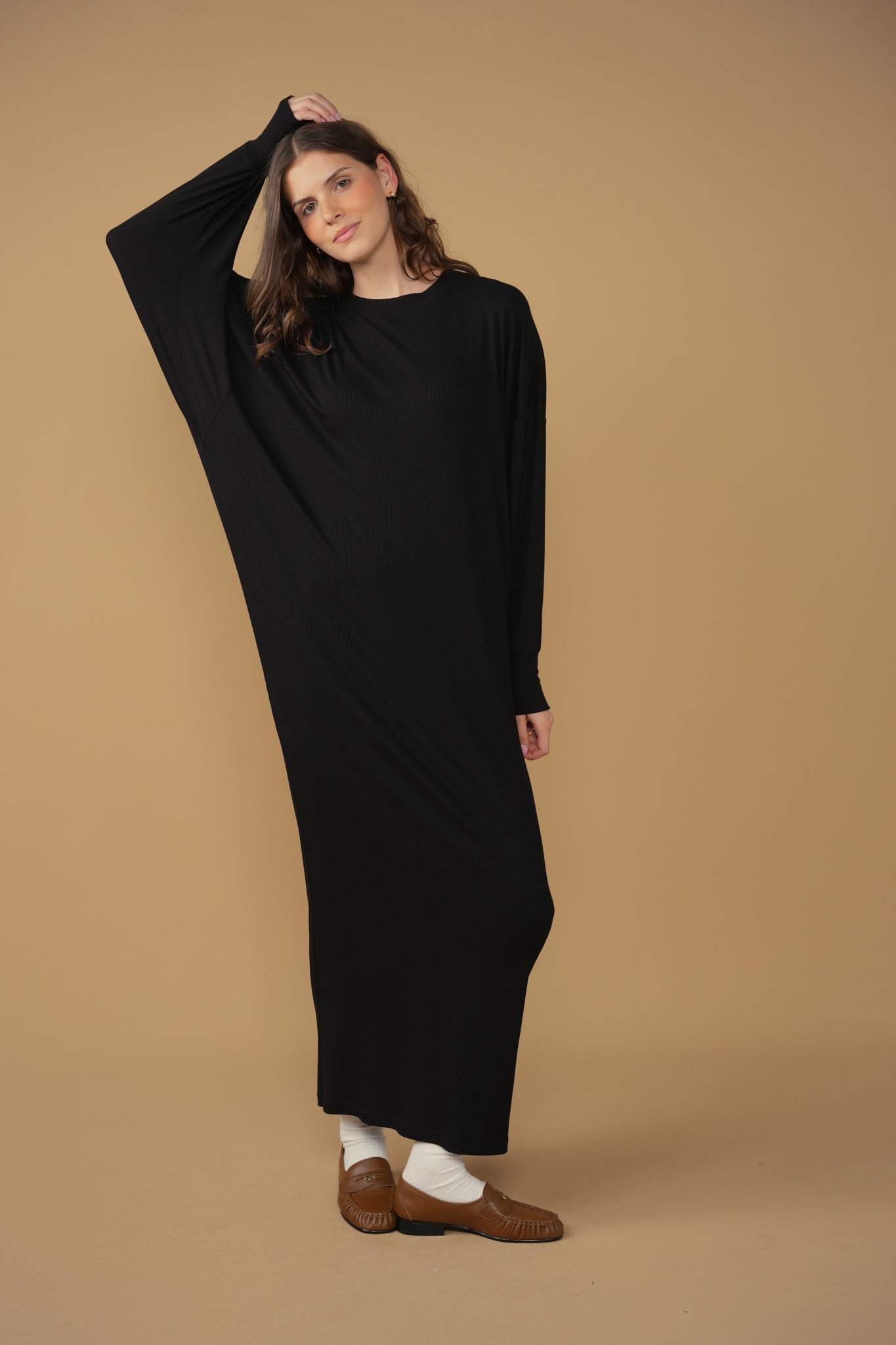 point ribbed dolman dress