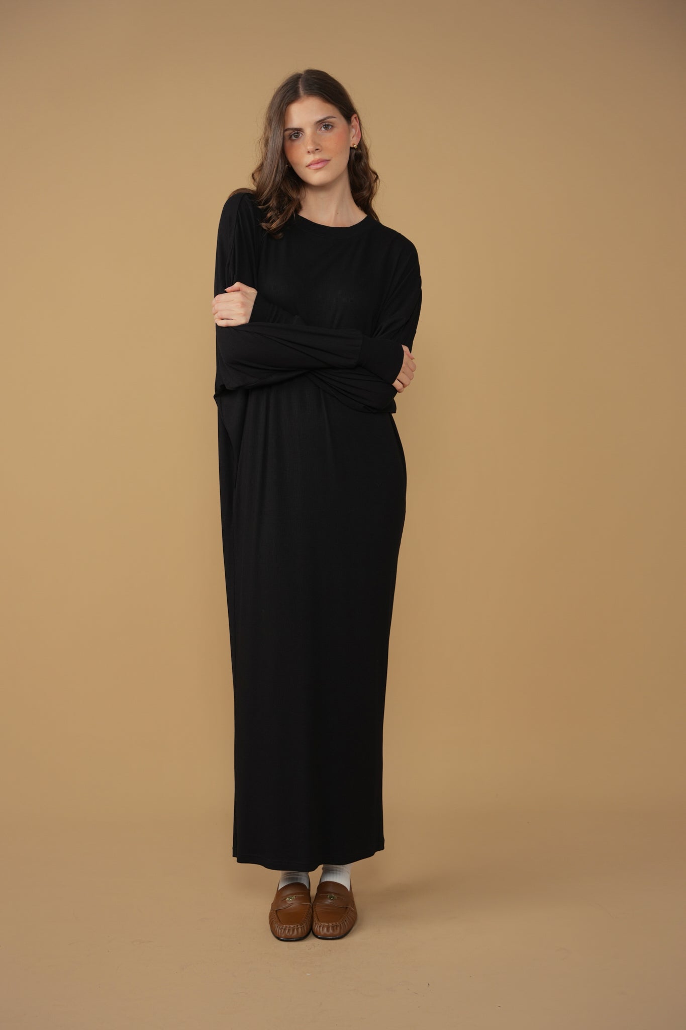 point ribbed dolman dress