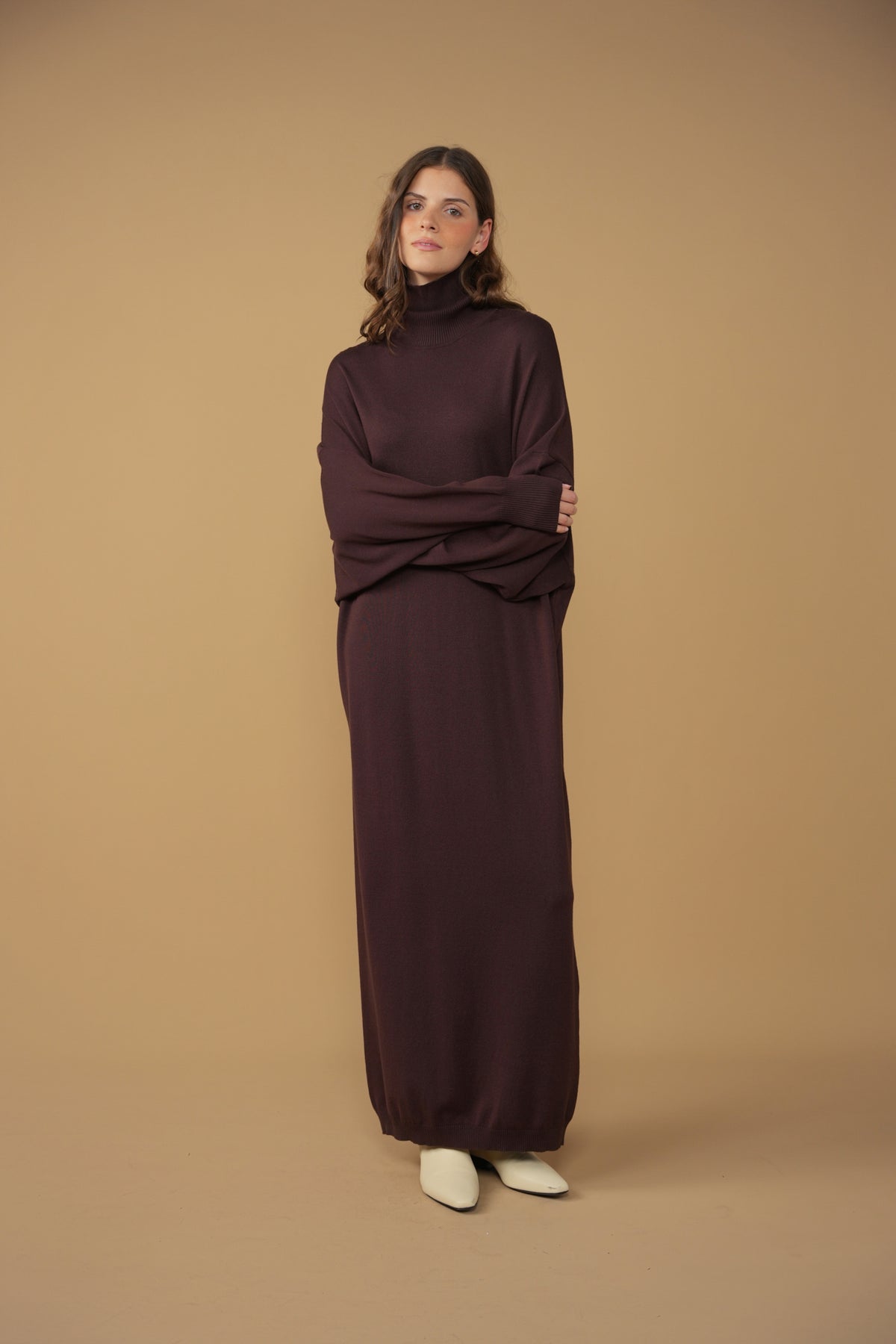 point turtleneck dolman dress