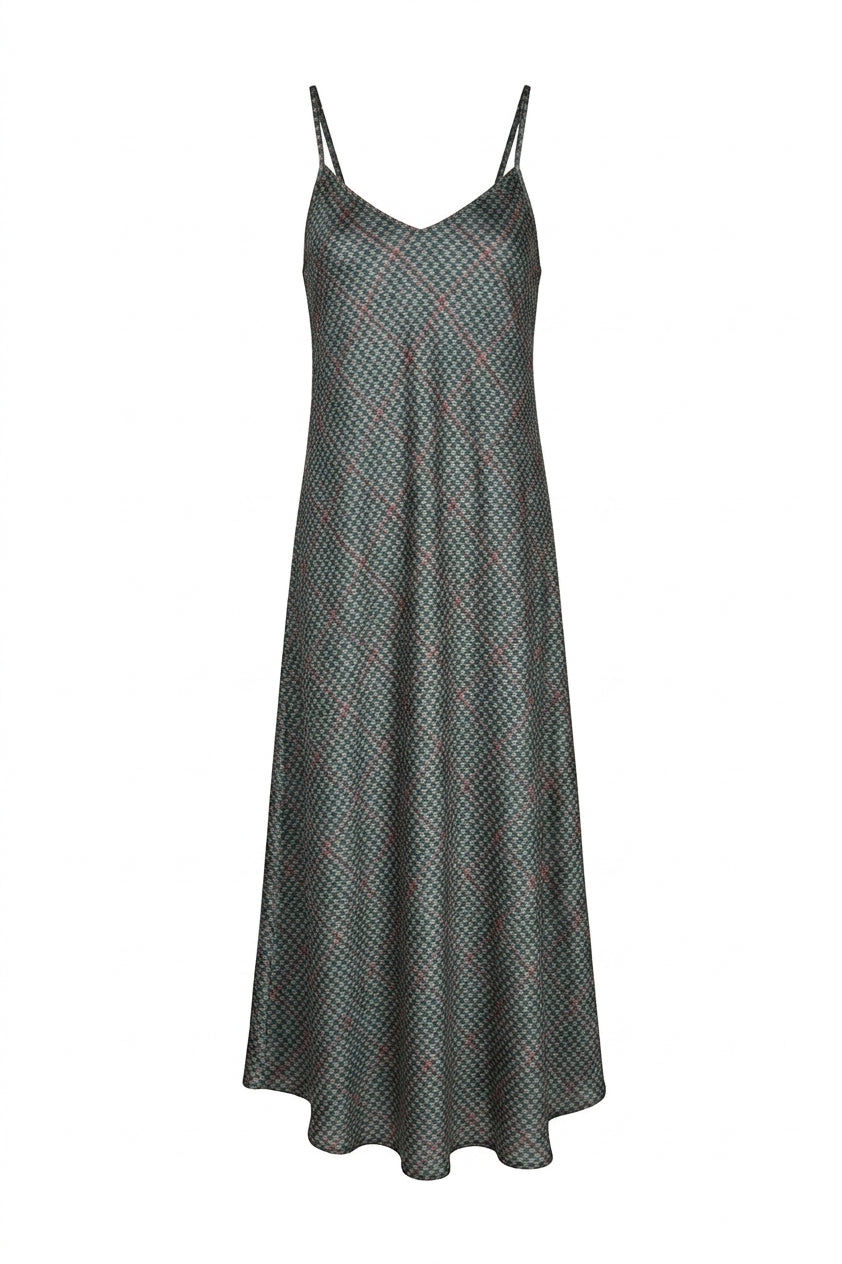 point satin a-line slip dress