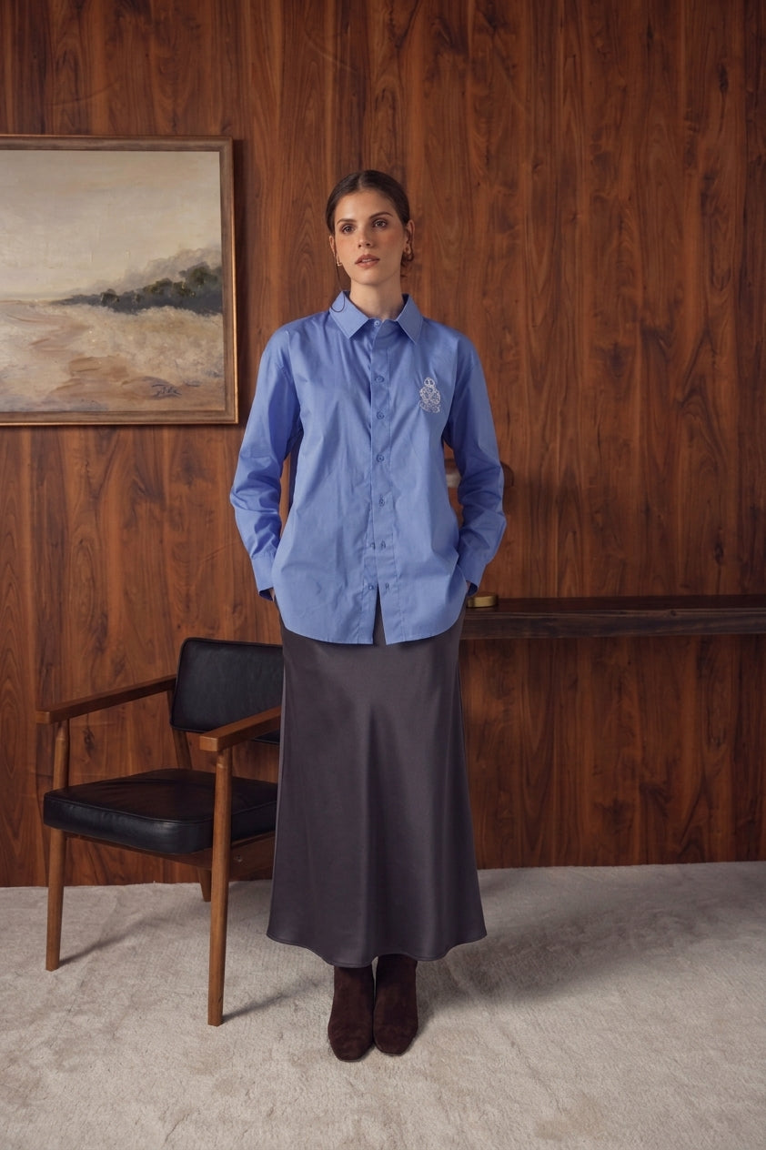 point satin straight skirt