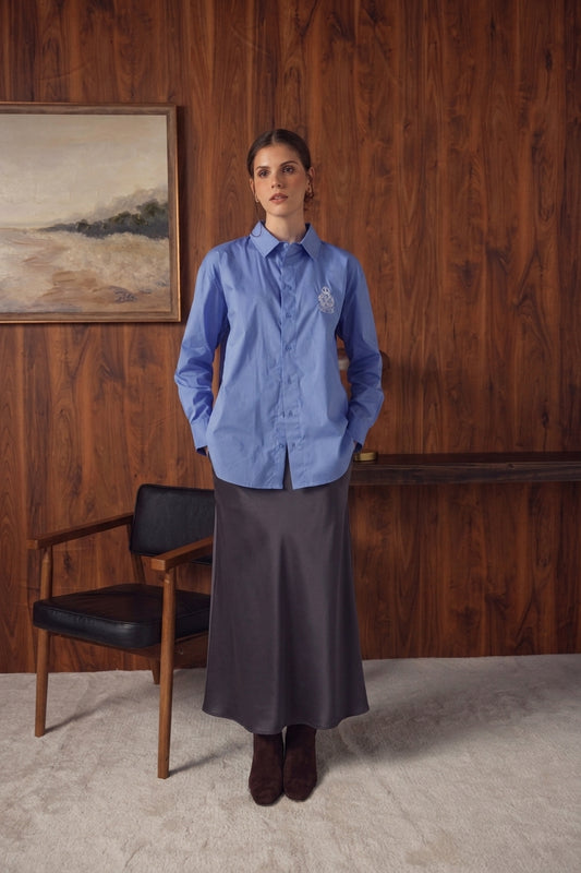 point satin straight skirt