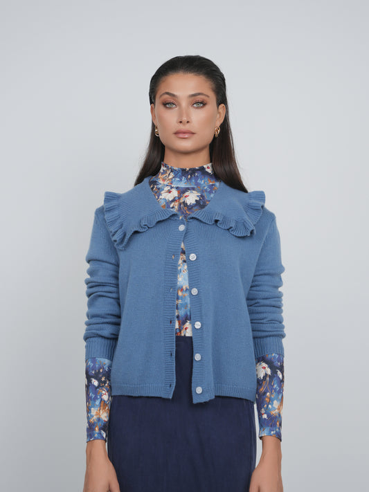 Point Fine Knit Ruffle Cardi