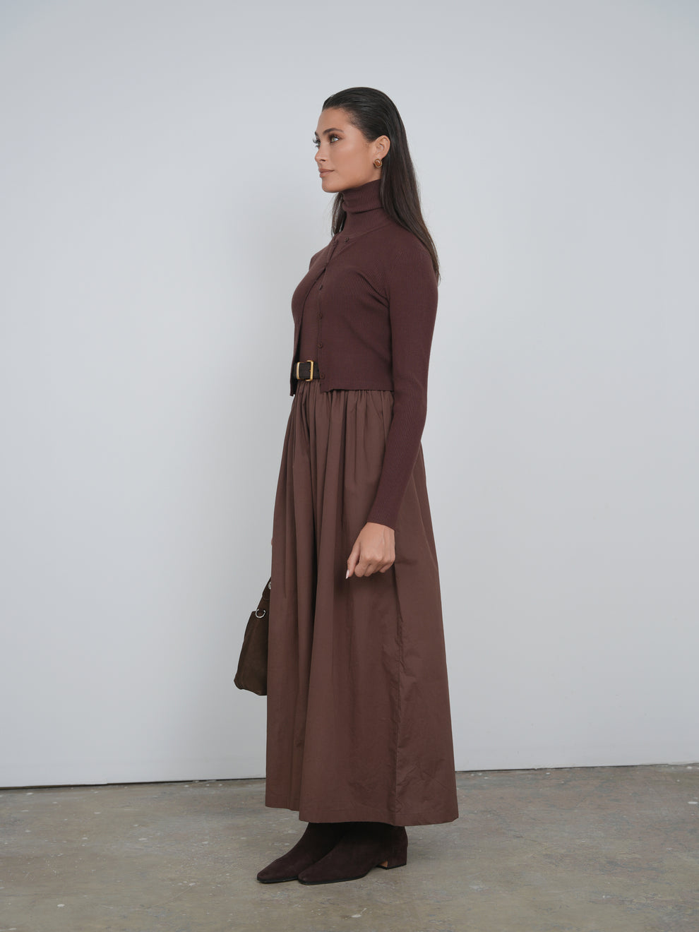 brown turtleneck dress Jackie Turtleneck Midi Dress