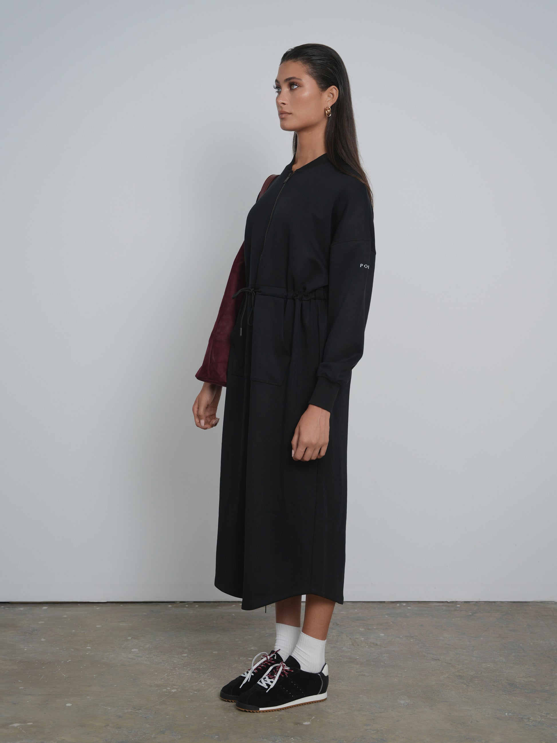black long sleeve zip dress Black Mini Dress L / Black