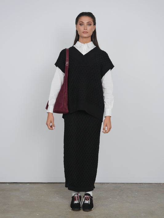 Point Straight Knit Maxi Skirt