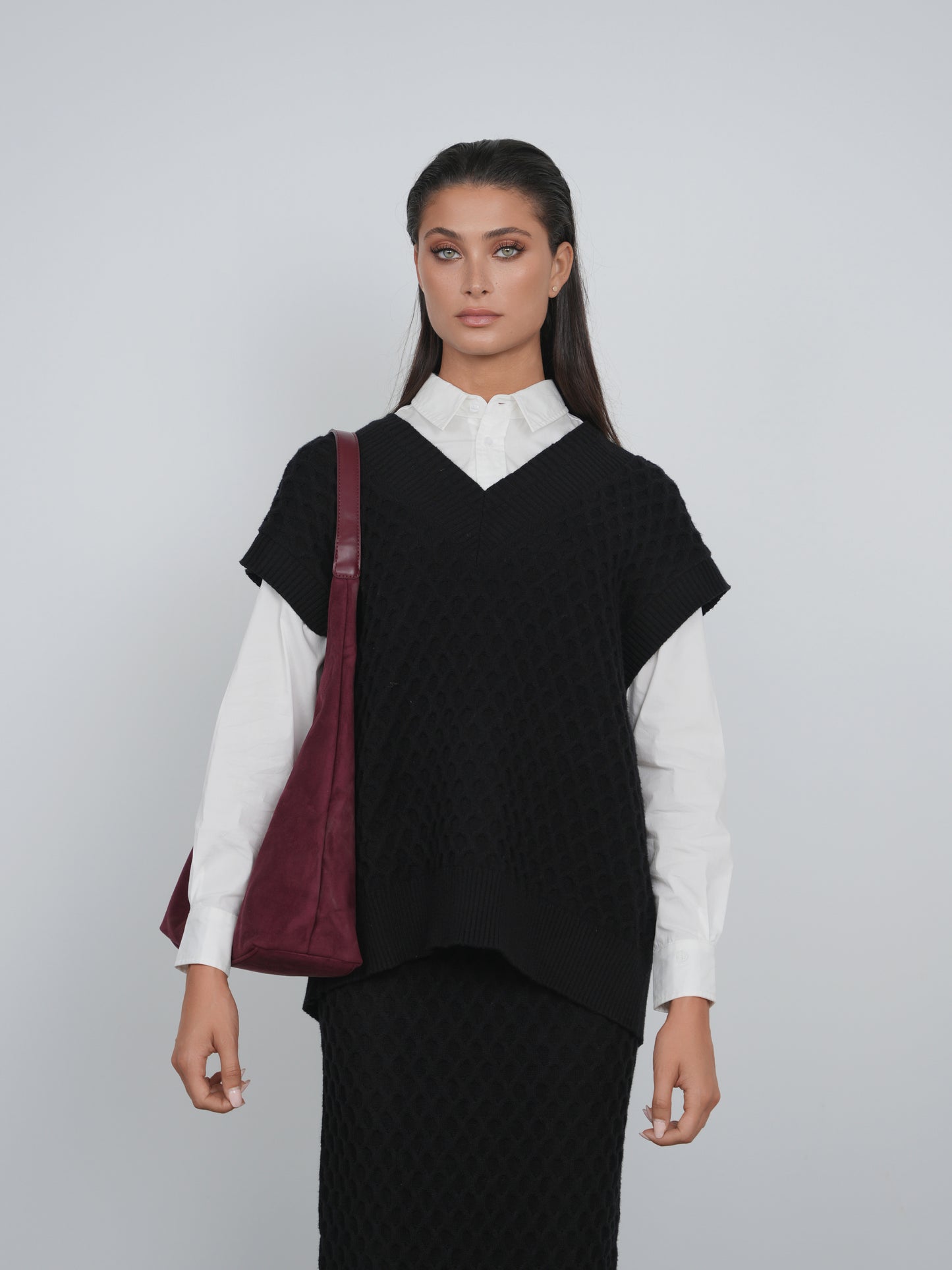 Point V-neck Oversized Sweater Vest
