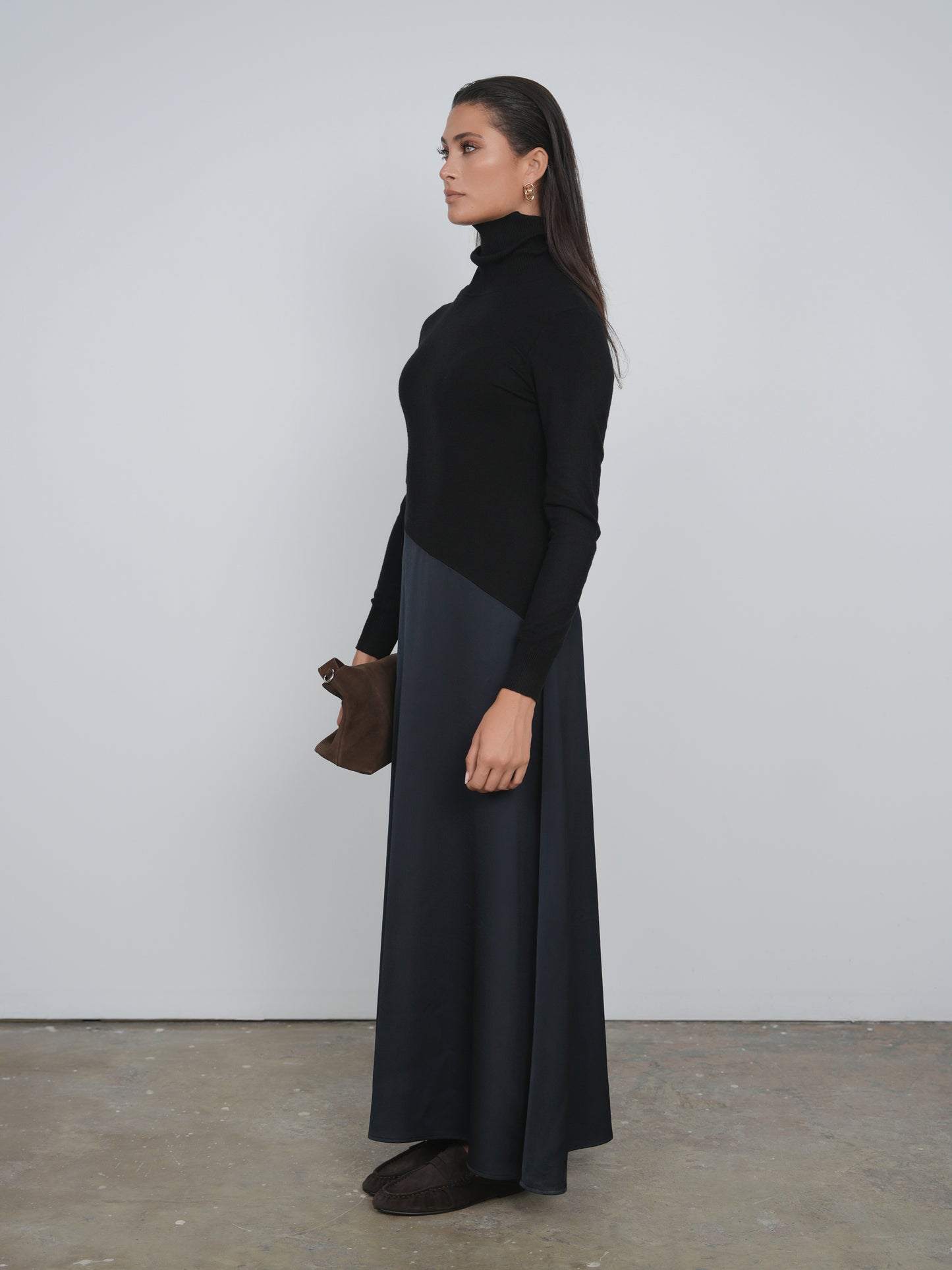 Point Mixed Turtleneck Dress