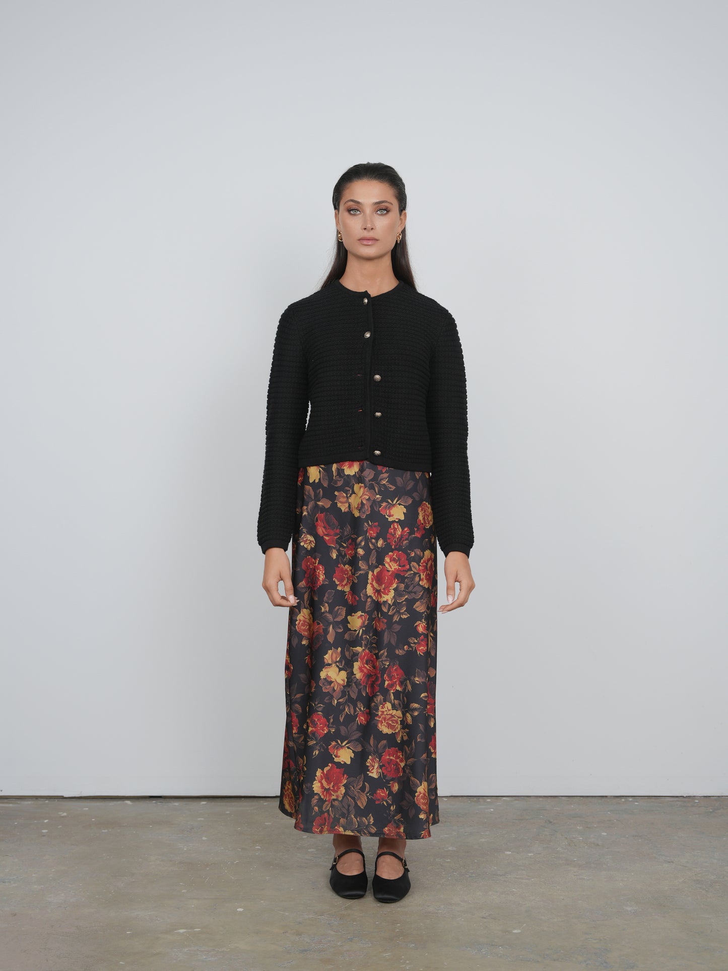 Point Satin Straight Slip Dress