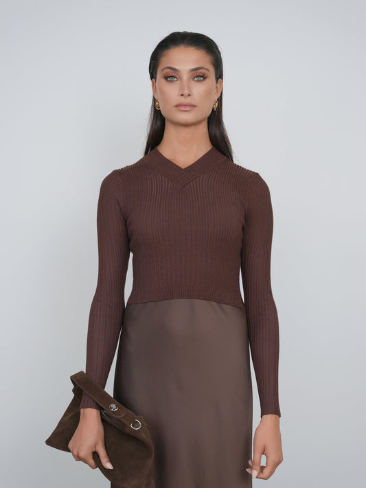 Point V-neck Cable Sweater