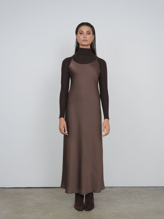 Point Satin Straight Slip Dress