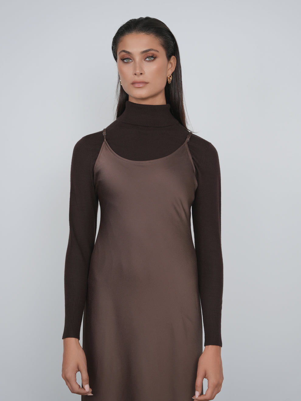 point satin slip dress Point Satin Straight Slip Dress The Gallery Collection