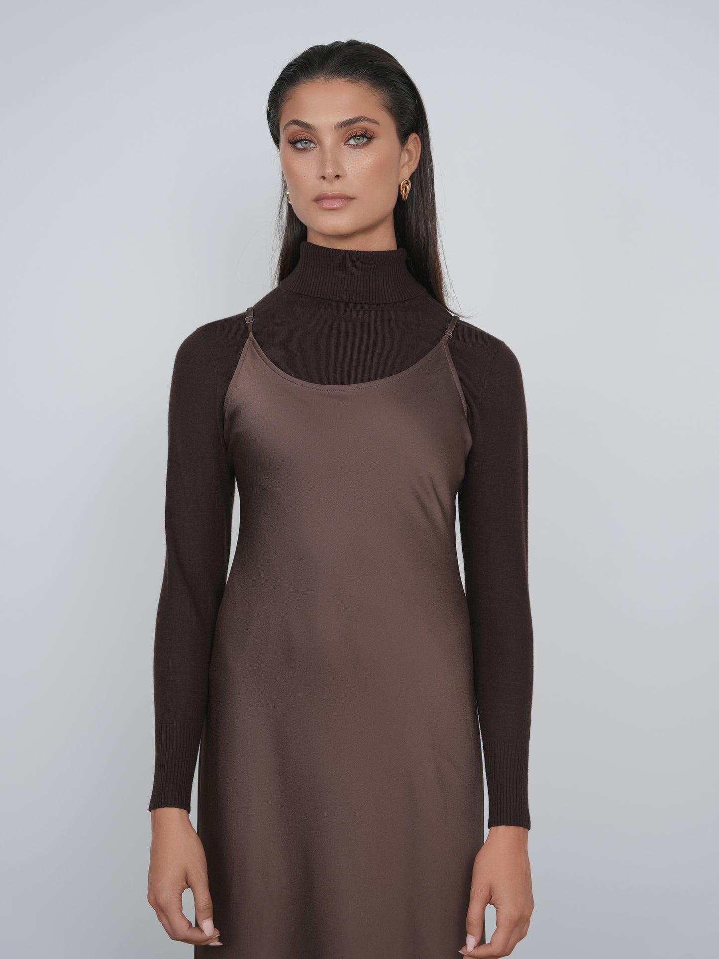 Point Satin Straight Slip Dress