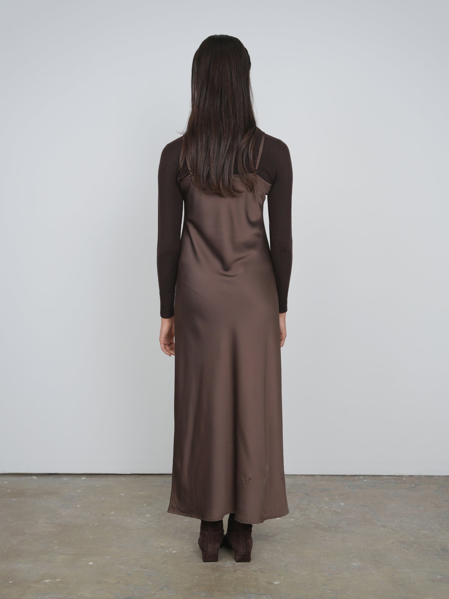 Point Satin Straight Slip Dress