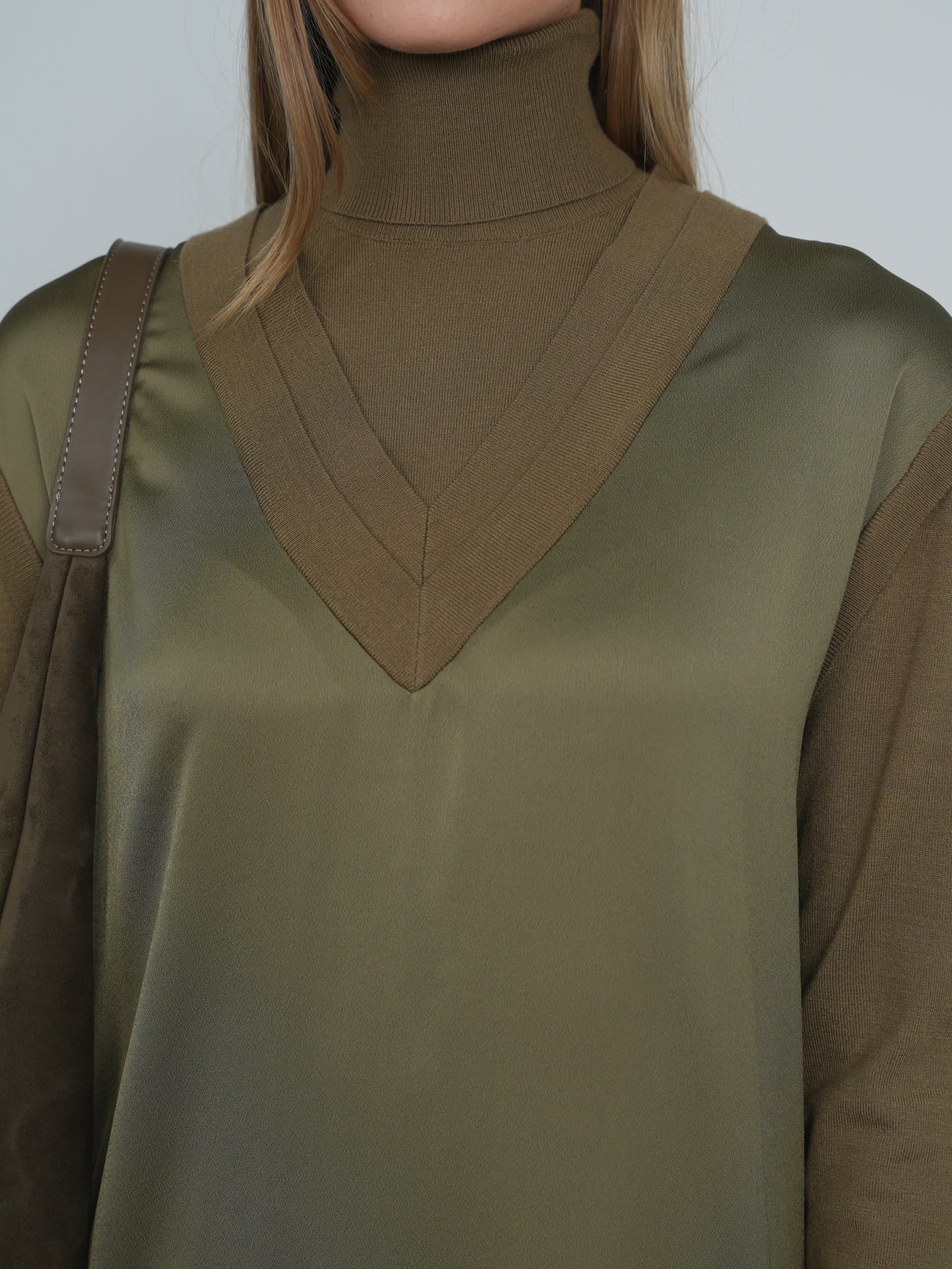 Point Mixed Satin Maxi Dress