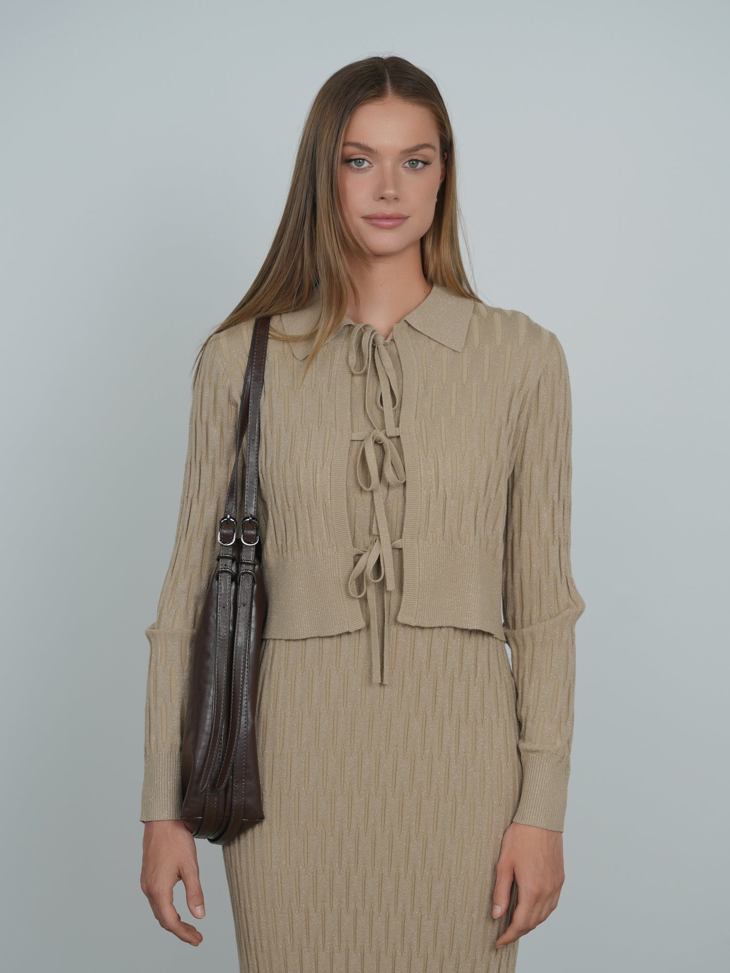 Point Metallic Knit Bow Cardi