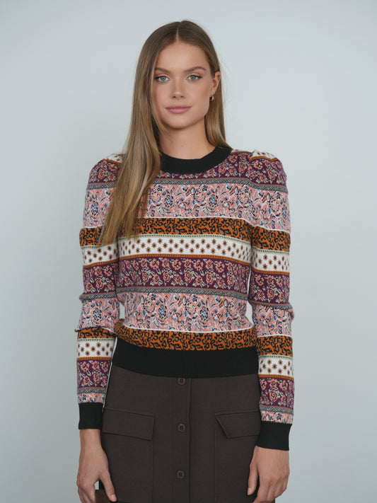 Point Puff Sleeve Jacquard Sweater