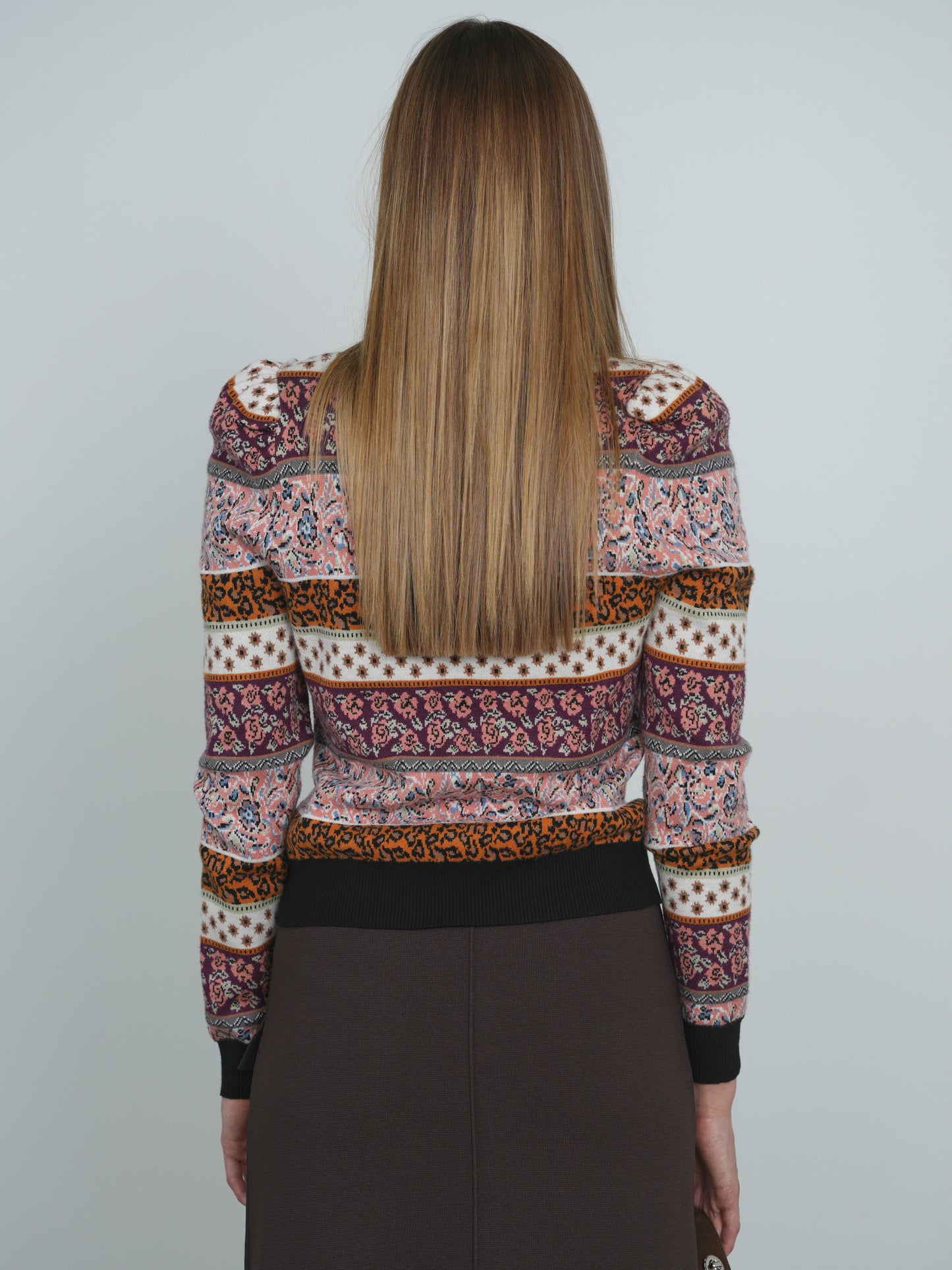 Point Puff Sleeve Jacquard Sweater
