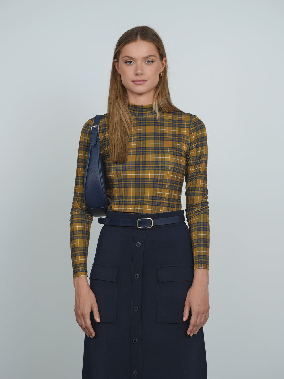 Point Printed Mock Neck Top