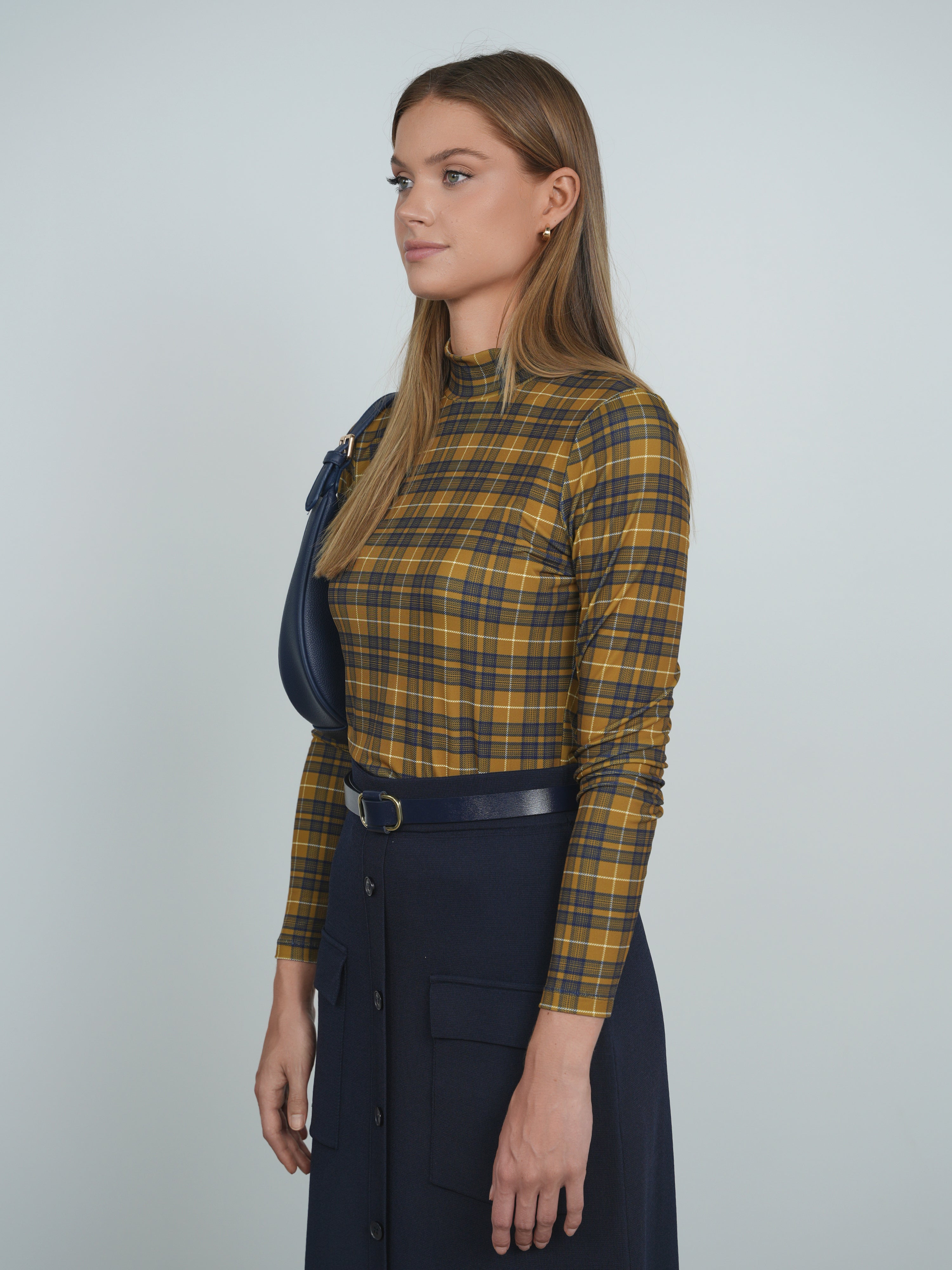 トップス Low classic HOLE POINT PRINT TOP Point Printed Mock Neck Top