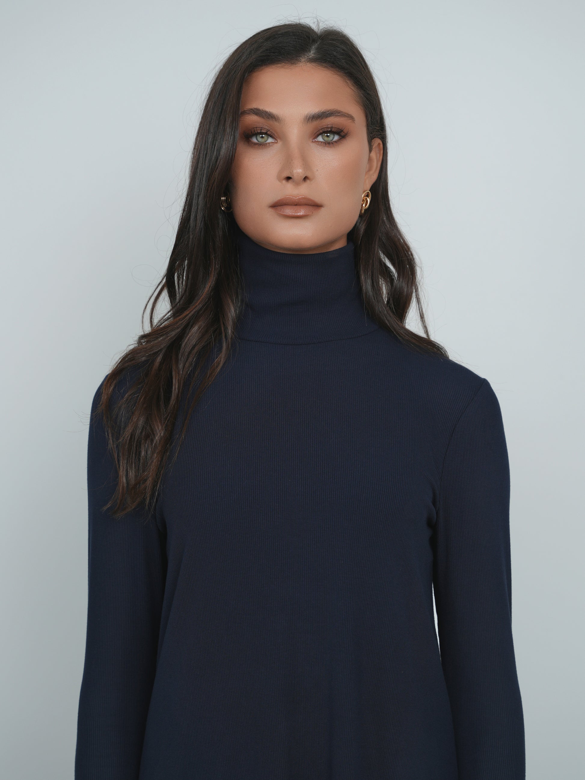 a line dress short turtleneck Point A-line Turtleneck Dress