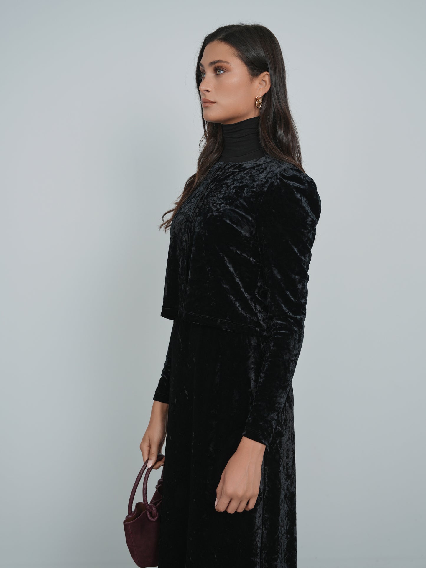 Point Velvet Puff Sleeve Cardigan