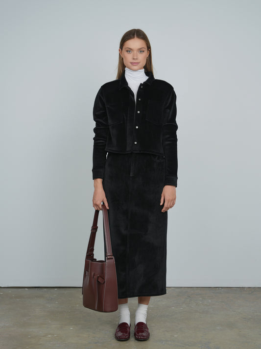 Point Ribbed Velour Maxi Skirt