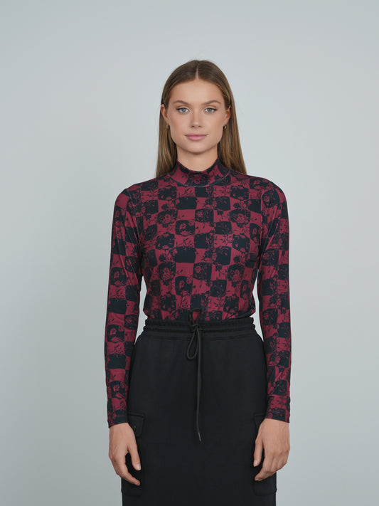 Point Printed Mock Neck Top
