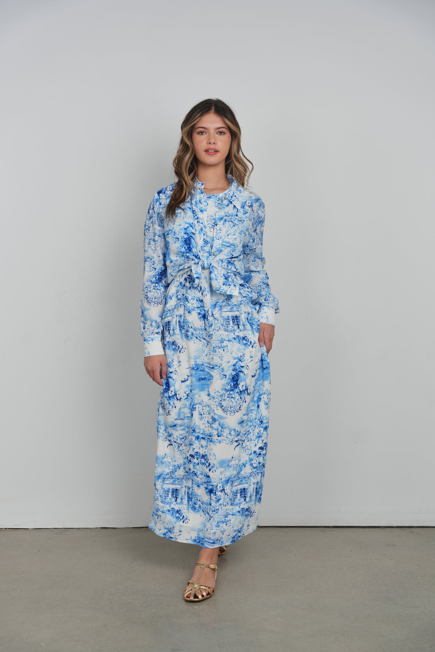 POINT GEORGETTE COLUMN DRESS