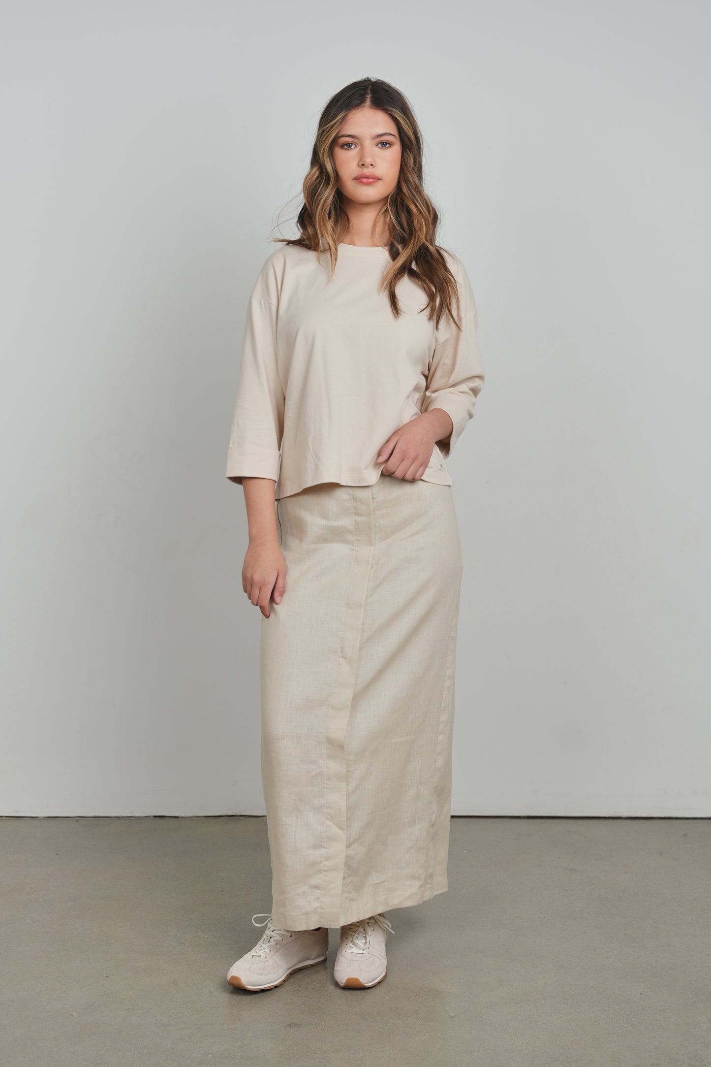 POINT LINEN COLUMN SKIRT