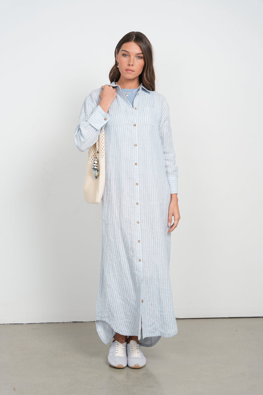 POINT STRIPE LINEN DRESS