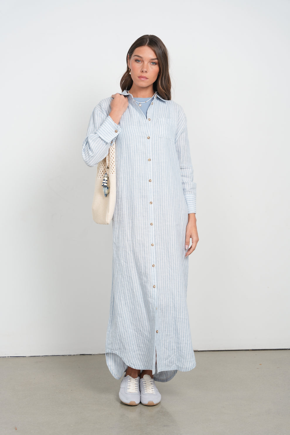 point linen shirt dress Point Linen Blend Shirt Dress