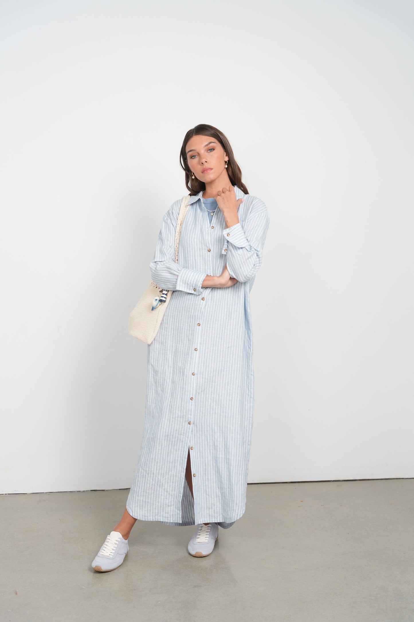 POINT STRIPE LINEN DRESS