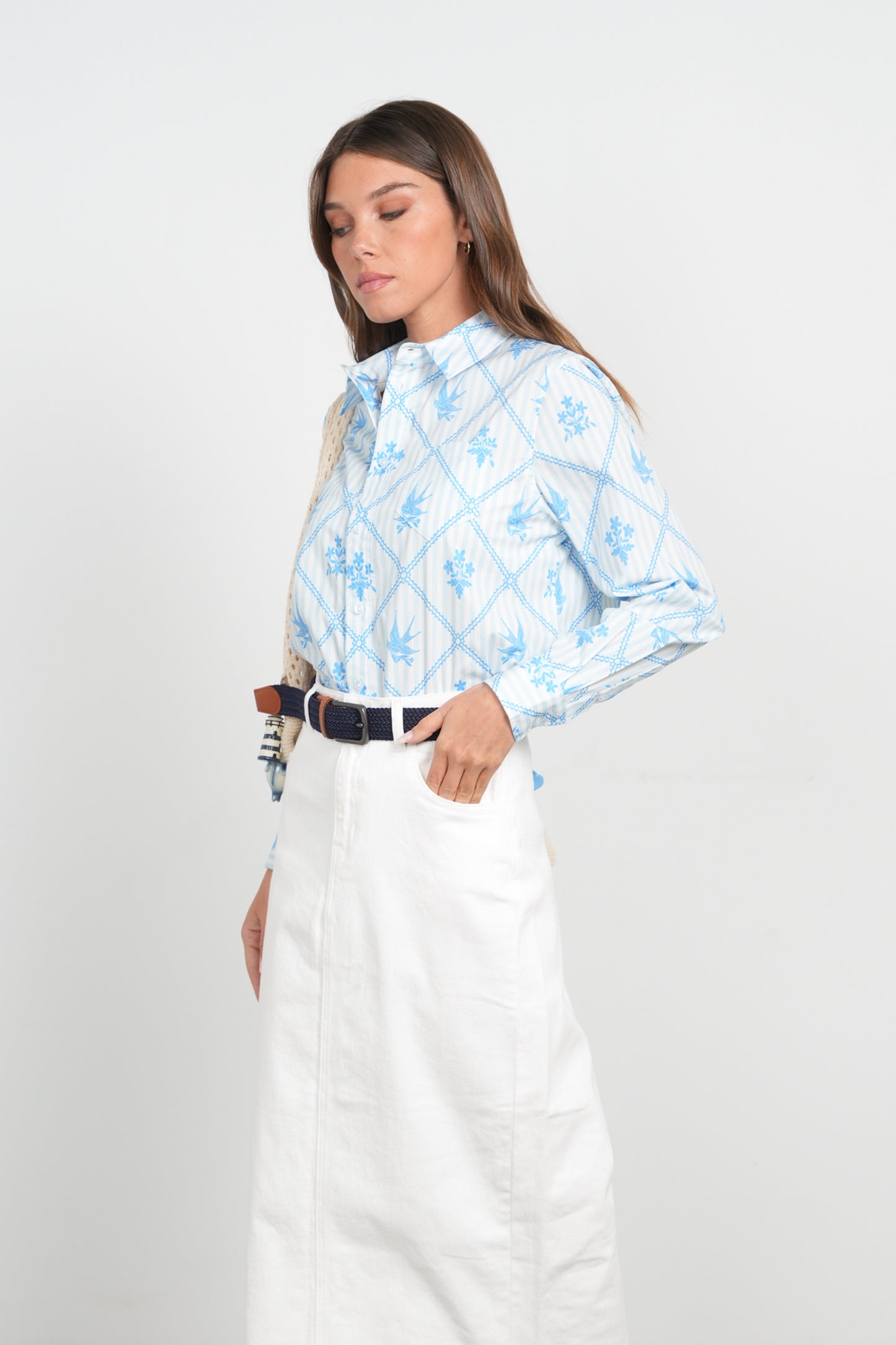 POINT PRINTED POPLIN BLOUSE