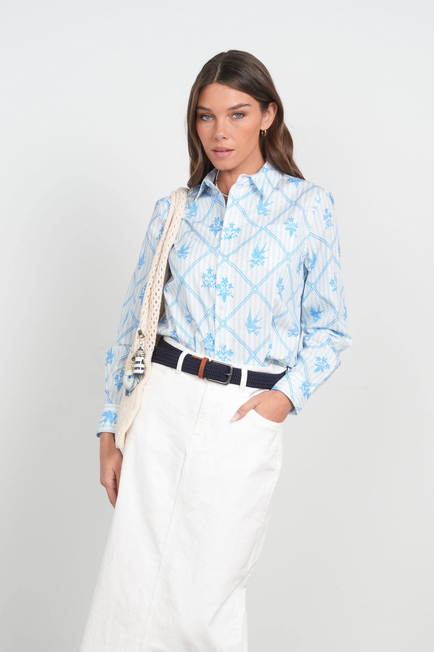 POINT PRINTED POPLIN BLOUSE